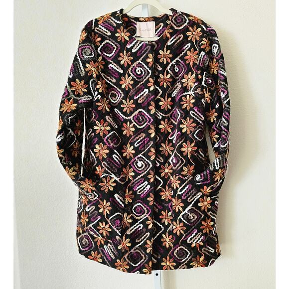 NWT HUTCH ANTHROPOLOGIE Women's Multicolor Floral Embroidered Boho Coat Sz M - Picture 2 of 16